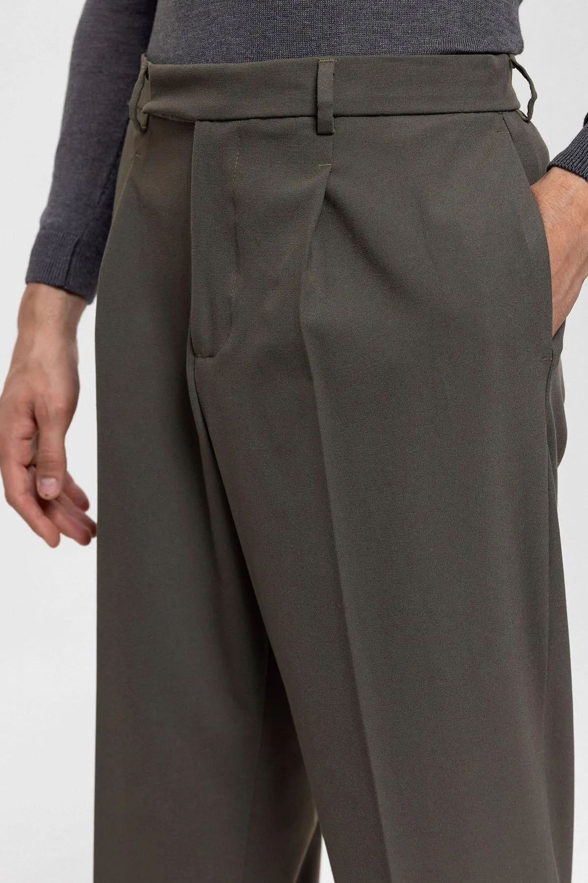 Men's Dark Khaki High Waist Zippered  Trousers - Wessi