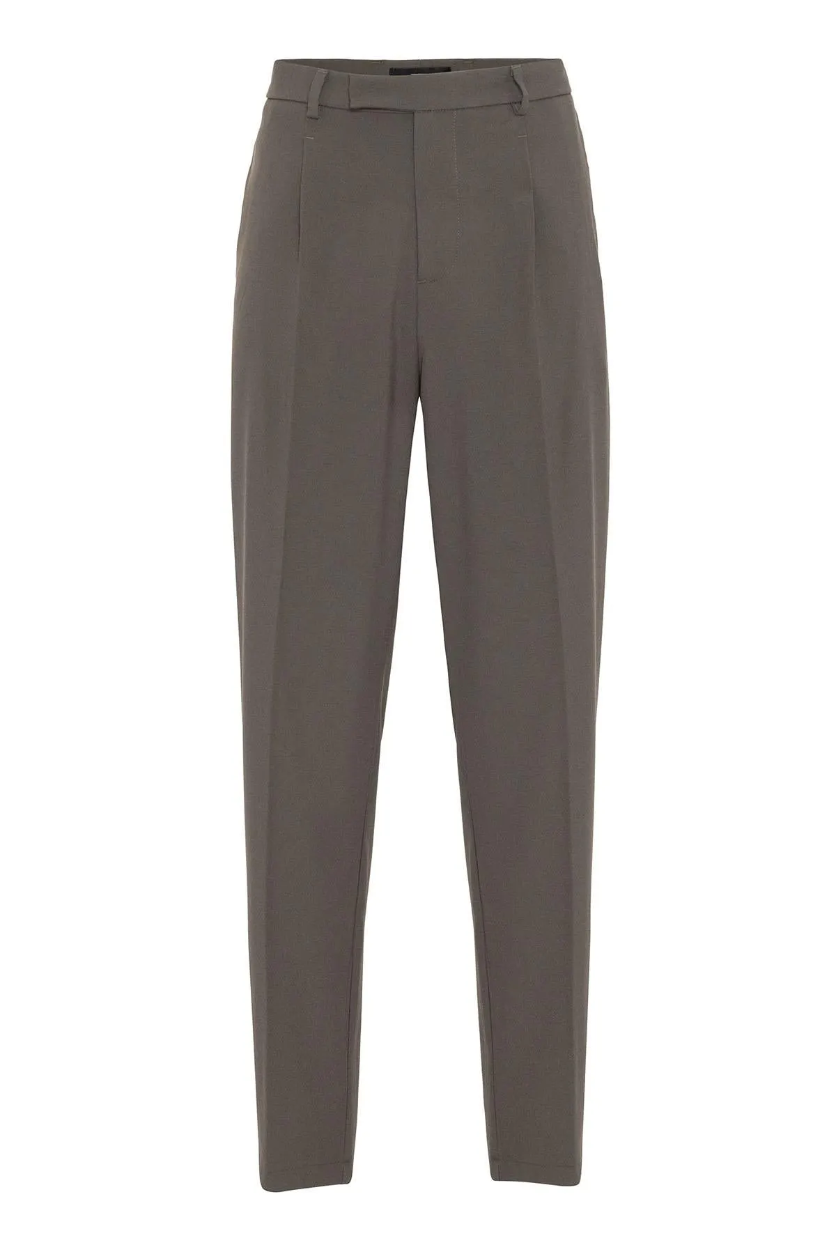 Men's Dark Khaki High Waist Zippered  Trousers - Wessi