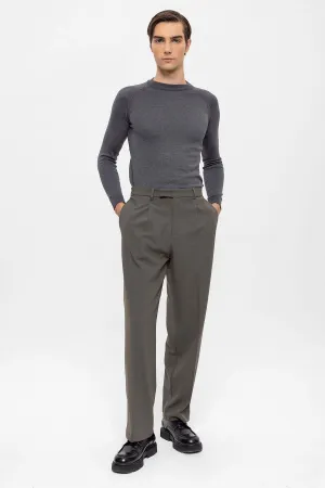 Men's Dark Khaki High Waist Zippered  Trousers - Wessi