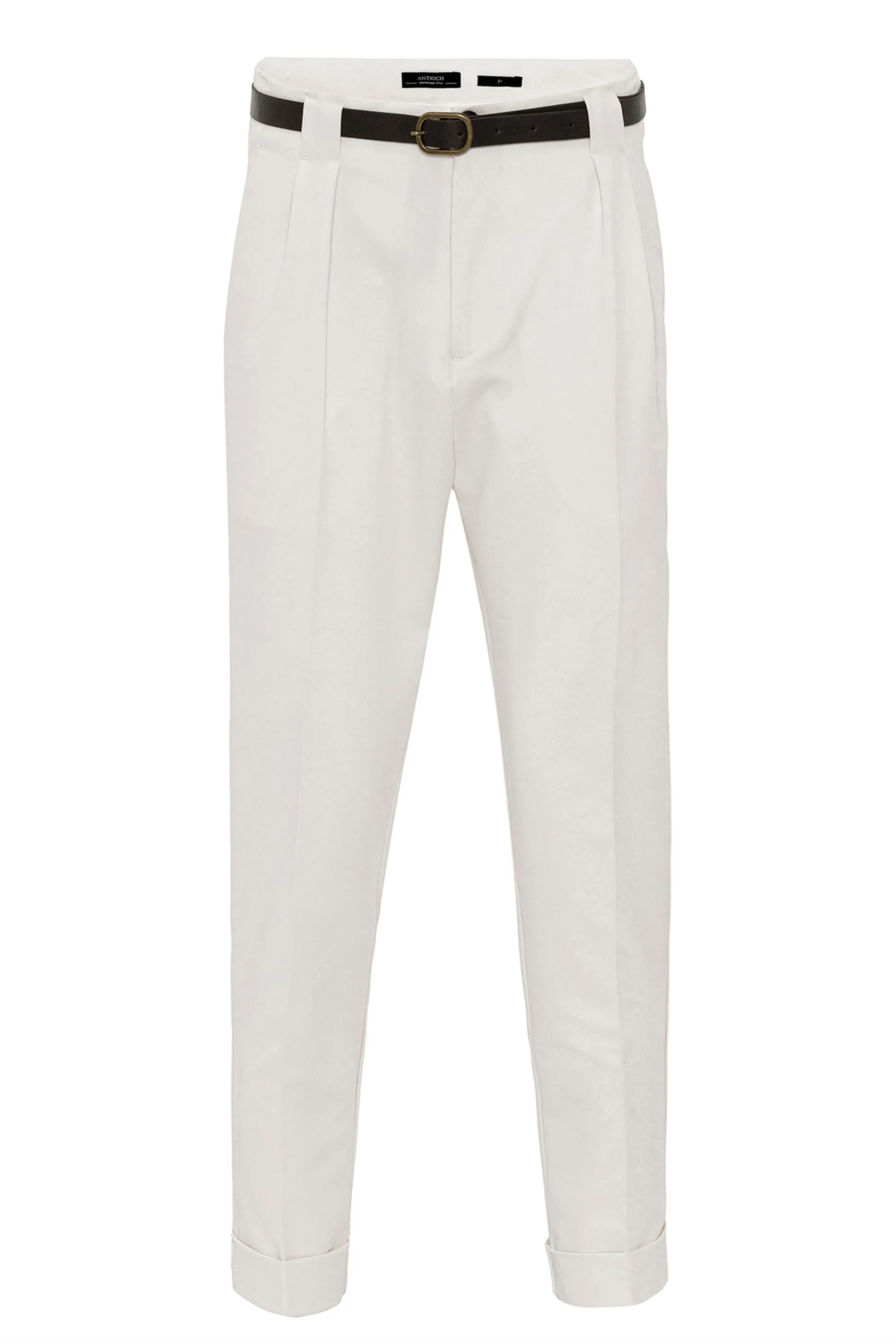 Men's Ecru Belted Double Cuff Pants - Wessi