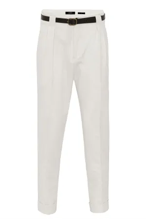 Men's Ecru Belted Double Cuff Pants - Wessi