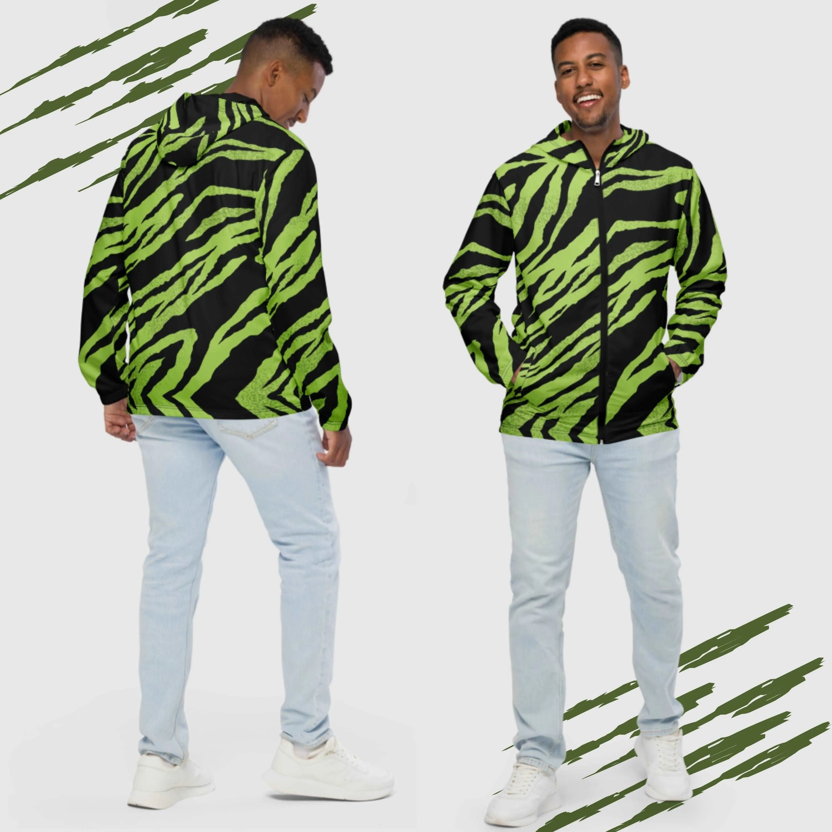 Men’s Green Tiger Pattern Windbreaker
