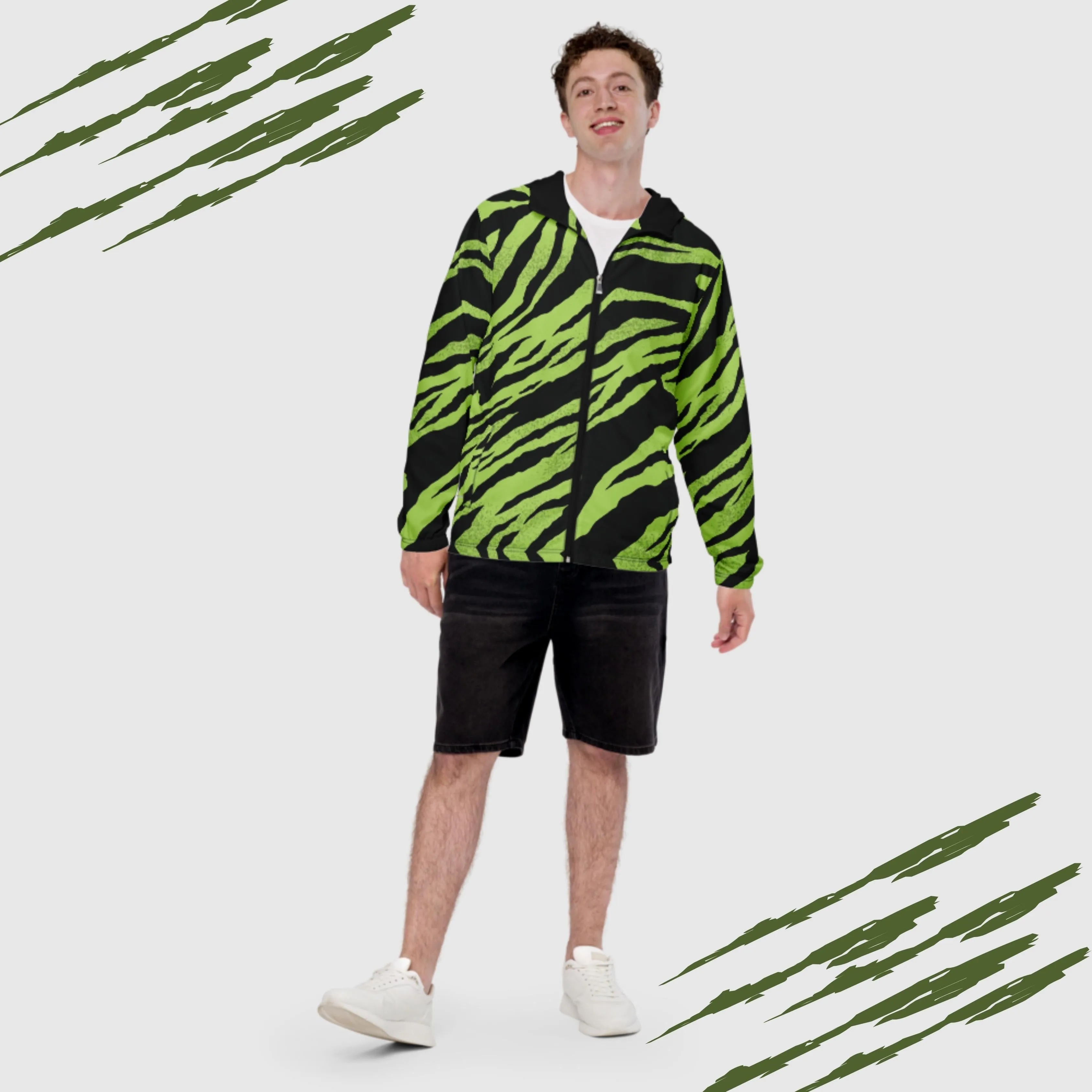 Men’s Green Tiger Pattern Windbreaker