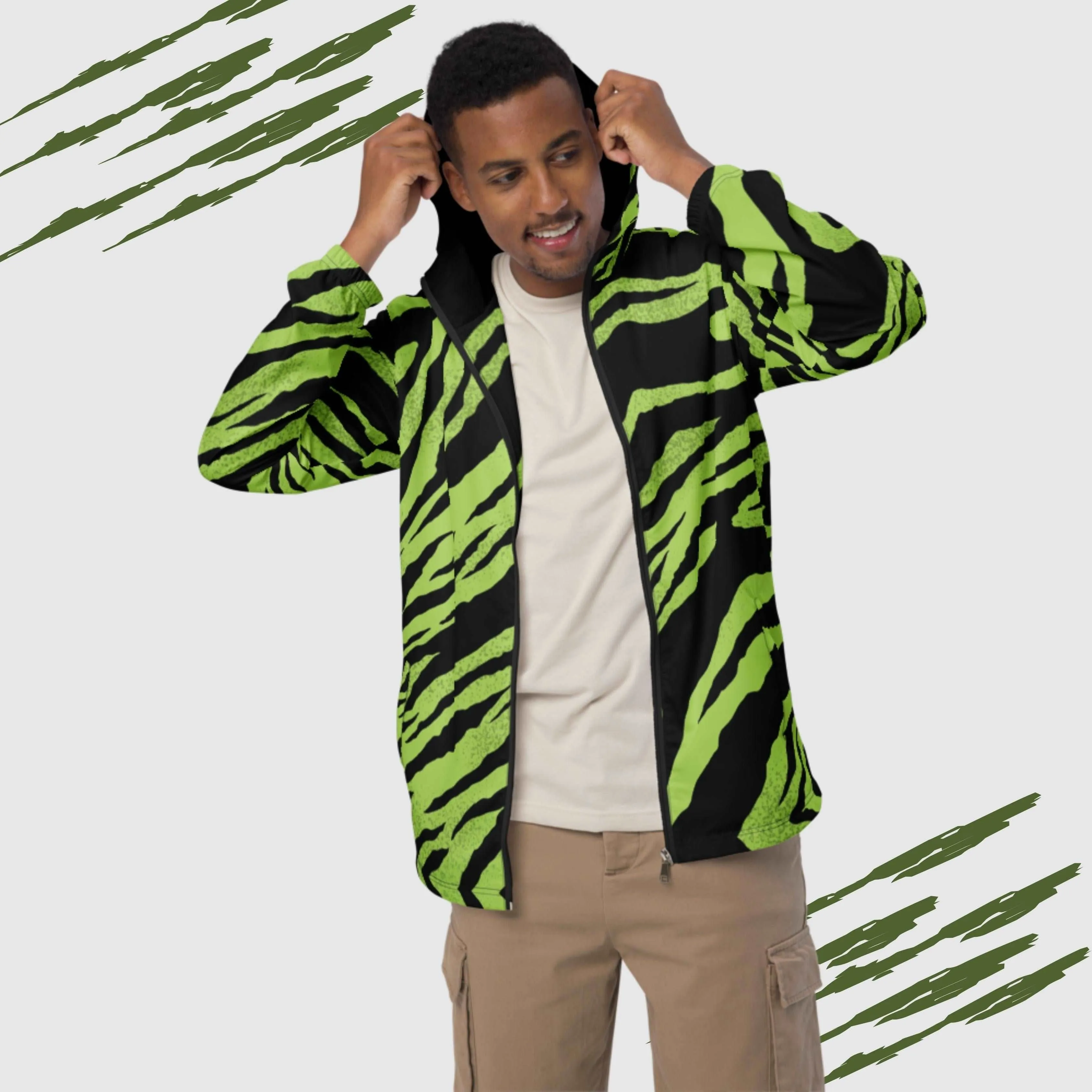 Men’s Green Tiger Pattern Windbreaker