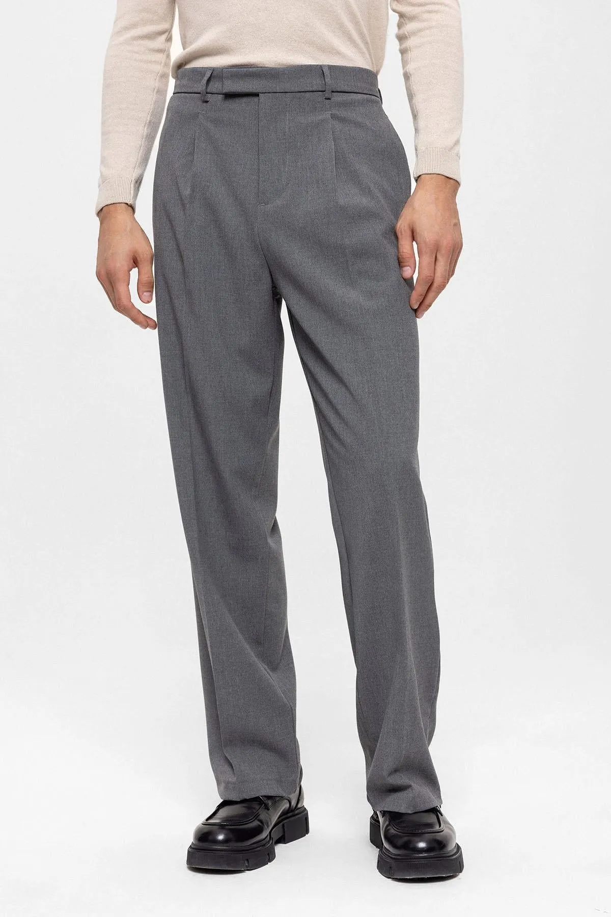 Men's Grey High Waist Zippered  Trousers - Wessi