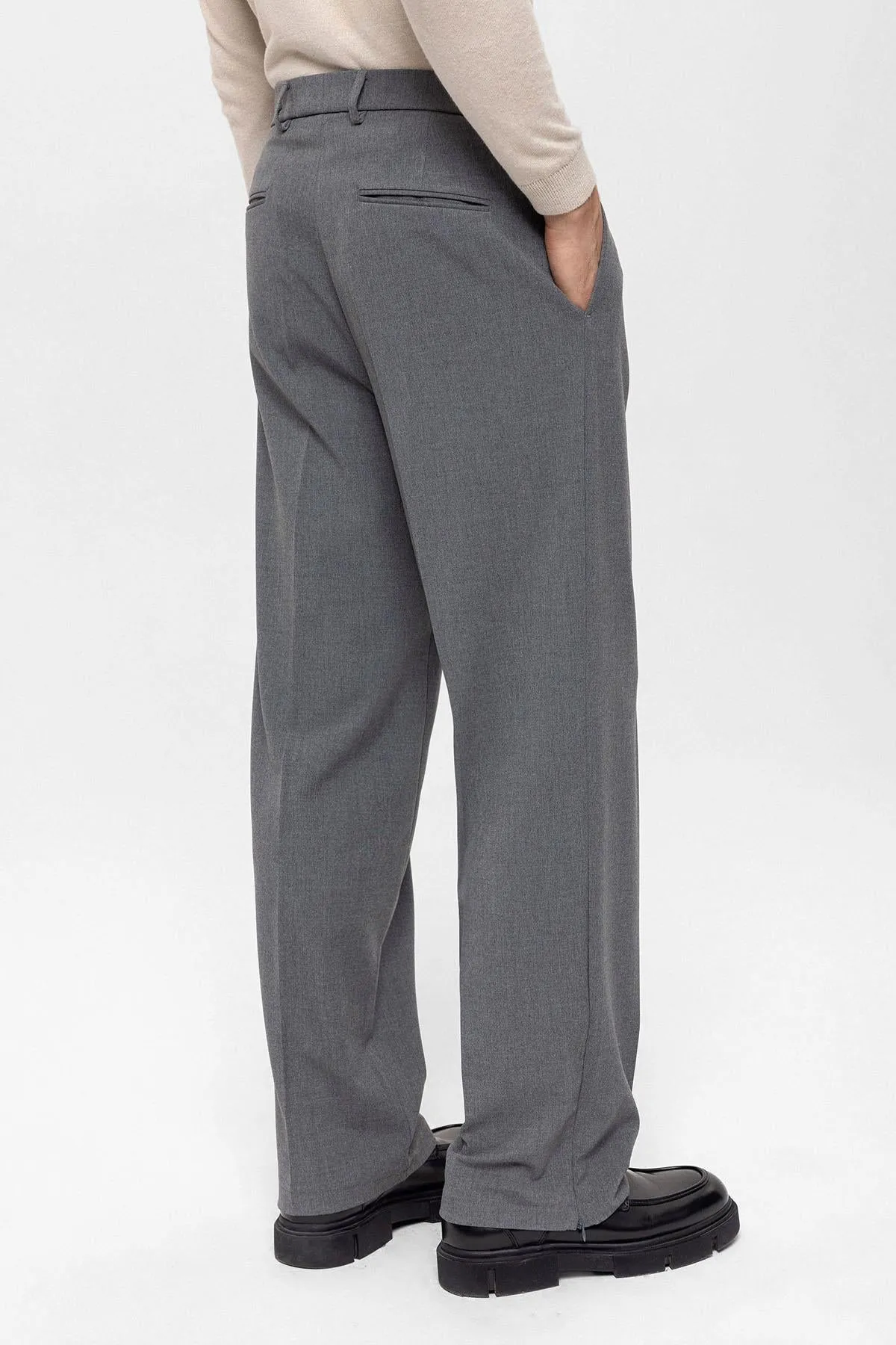 Men's Grey High Waist Zippered  Trousers - Wessi