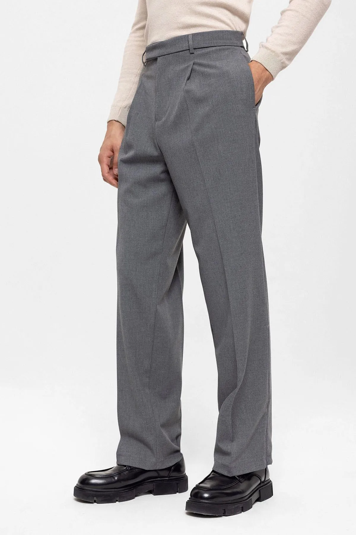 Men's Grey High Waist Zippered  Trousers - Wessi