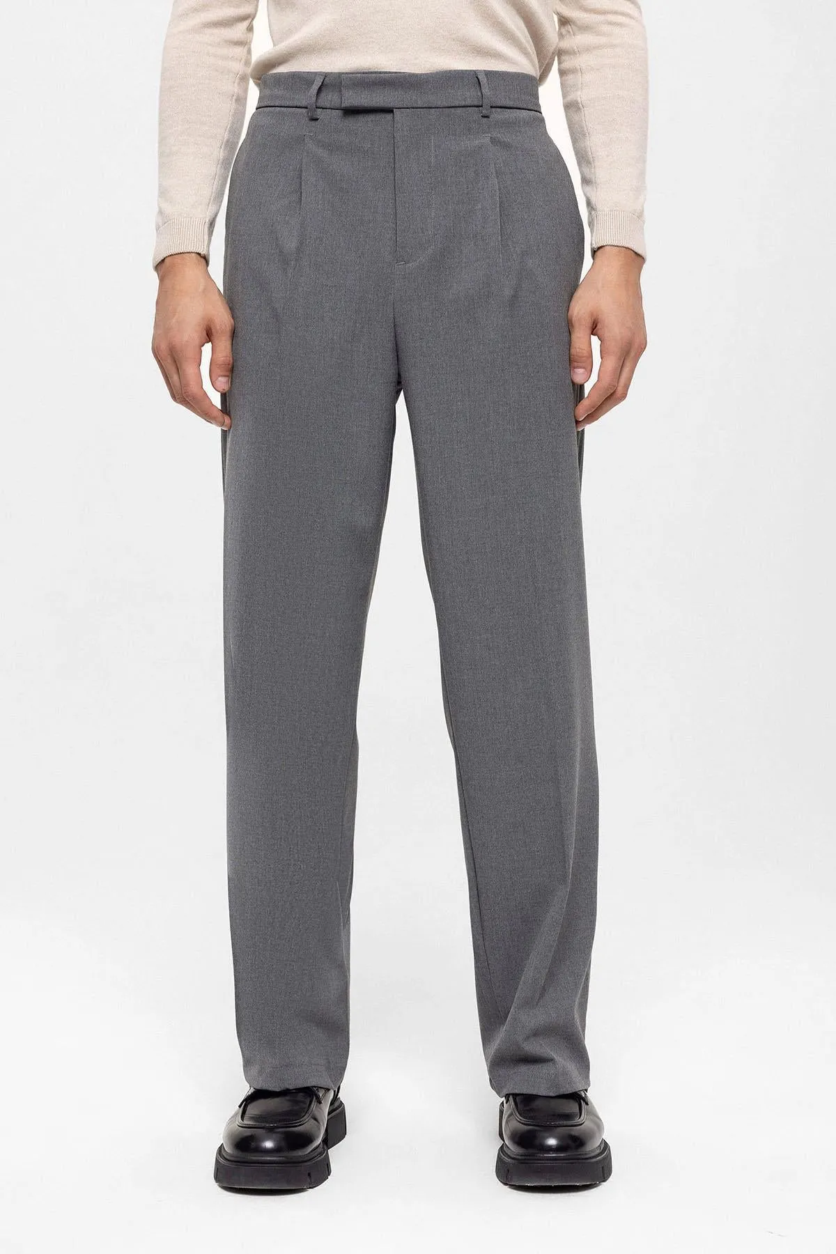 Men's Grey High Waist Zippered  Trousers - Wessi