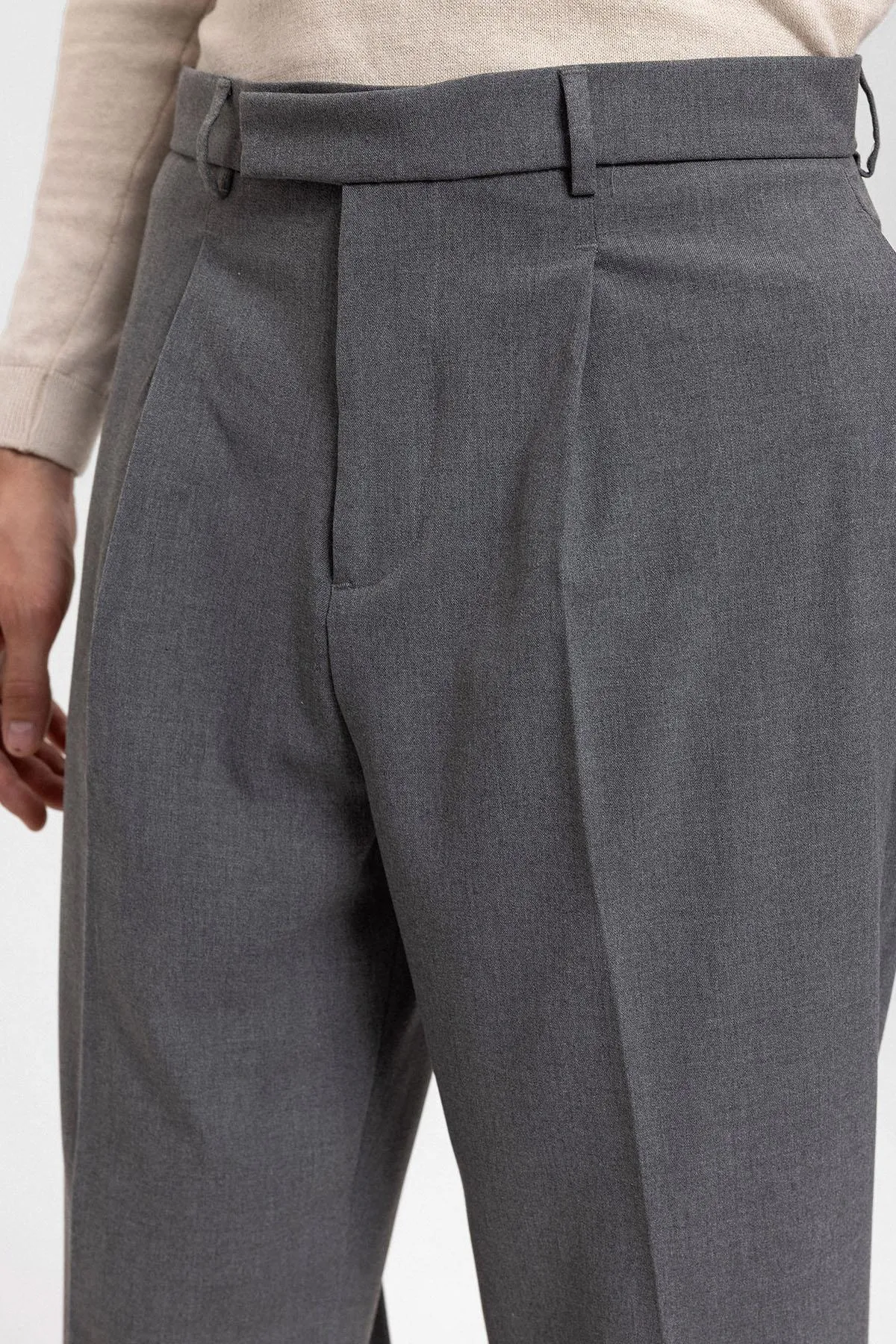 Men's Grey High Waist Zippered  Trousers - Wessi