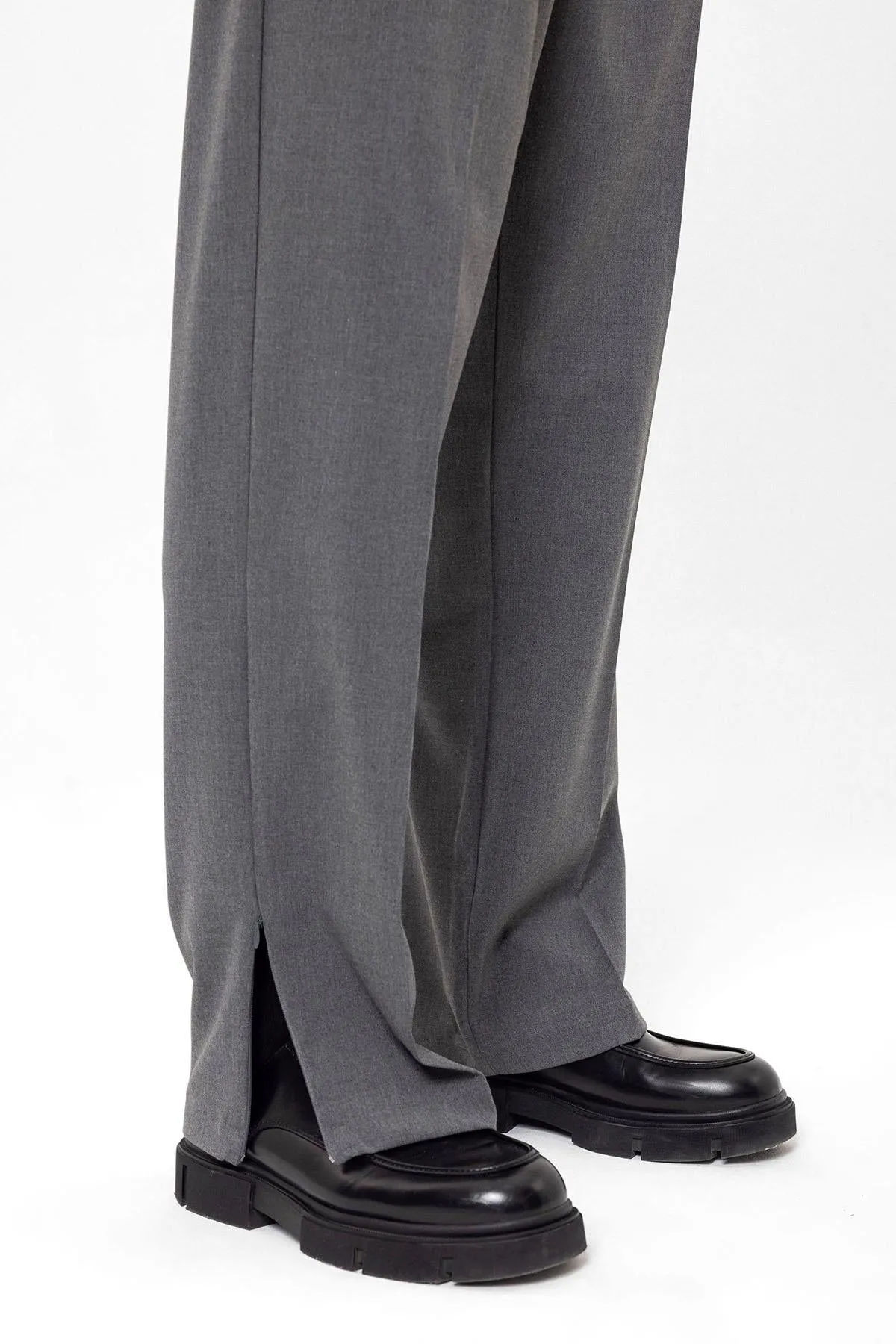 Men's Grey High Waist Zippered  Trousers - Wessi
