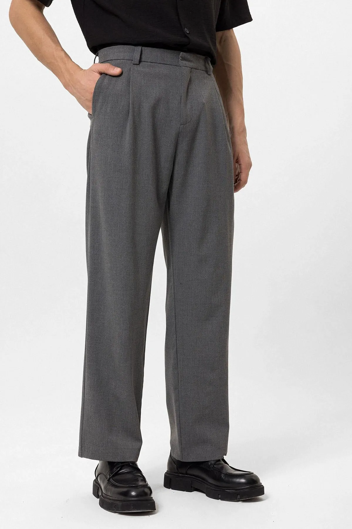 Men's Grey High-Waisted Baggy  Pants - Wessi