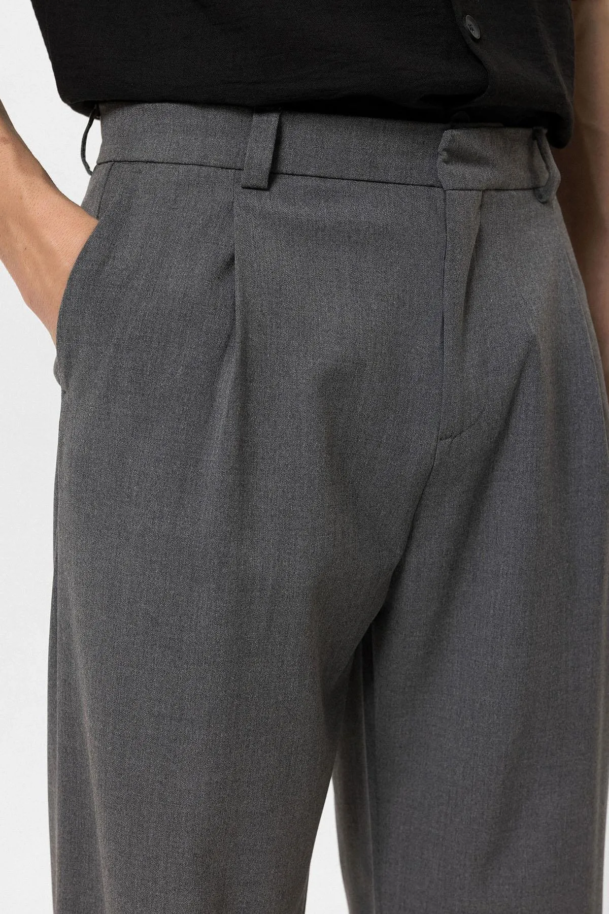 Men's Grey High-Waisted Baggy  Pants - Wessi
