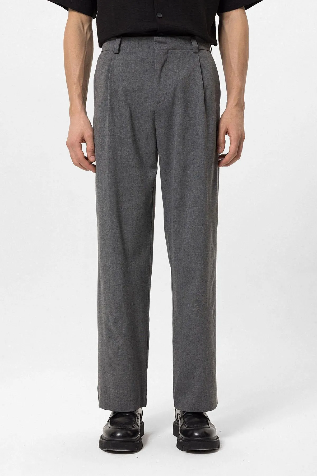 Men's Grey High-Waisted Baggy  Pants - Wessi