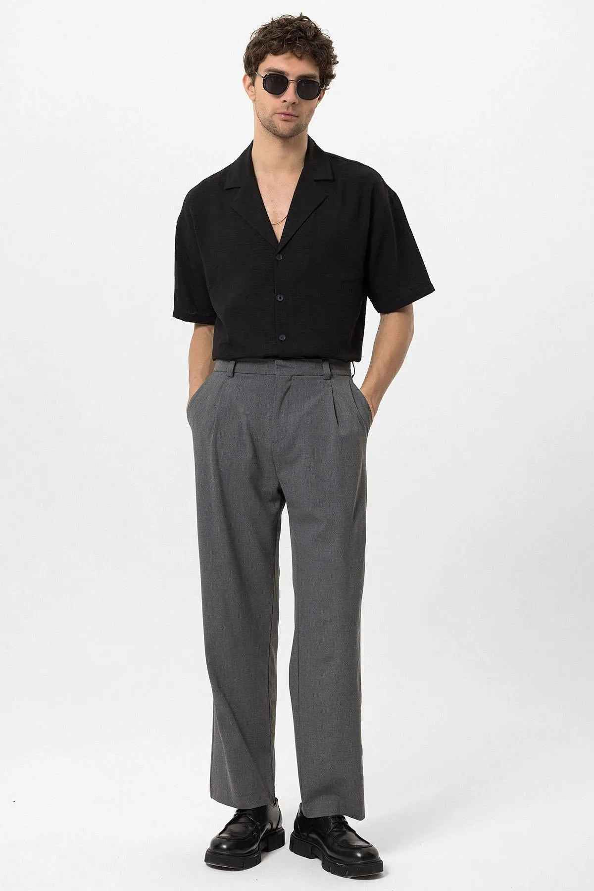 Men's Grey High-Waisted Baggy  Pants - Wessi