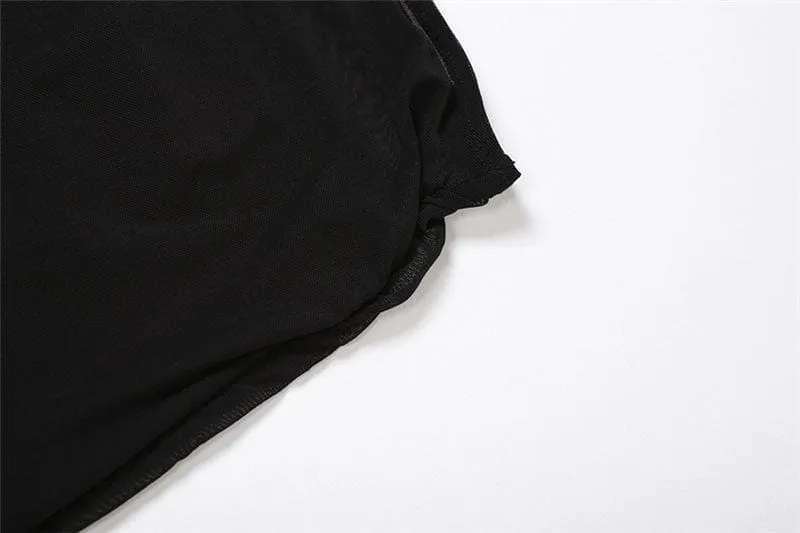 Mesh off shoulder halter solid backless ruched top