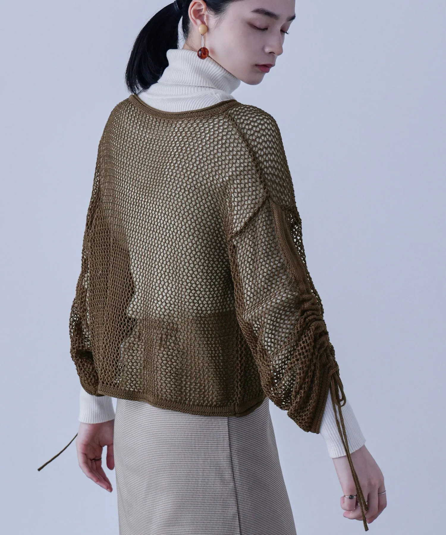 Mesh Shirring Sleeve Tops