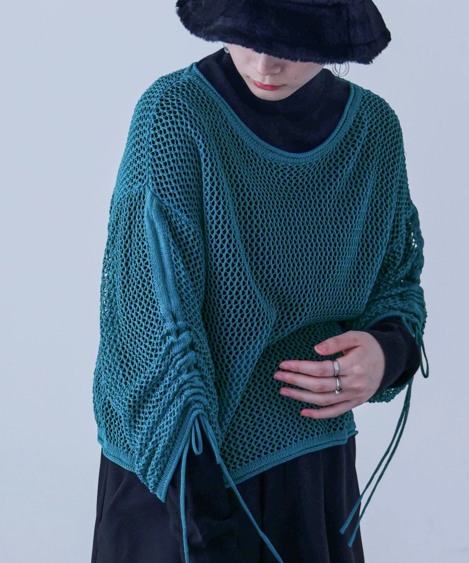 Mesh Shirring Sleeve Tops