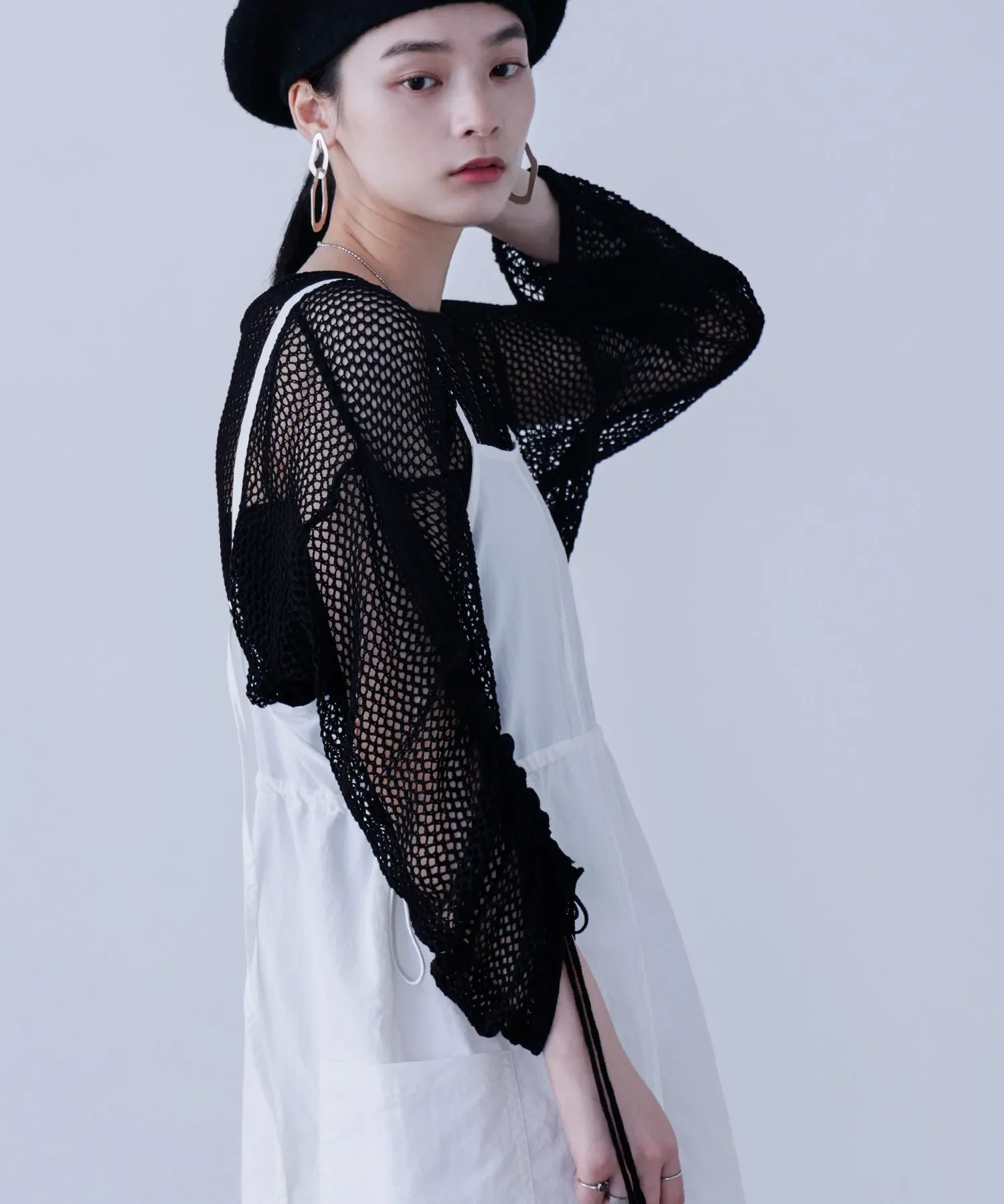 Mesh Shirring Sleeve Tops