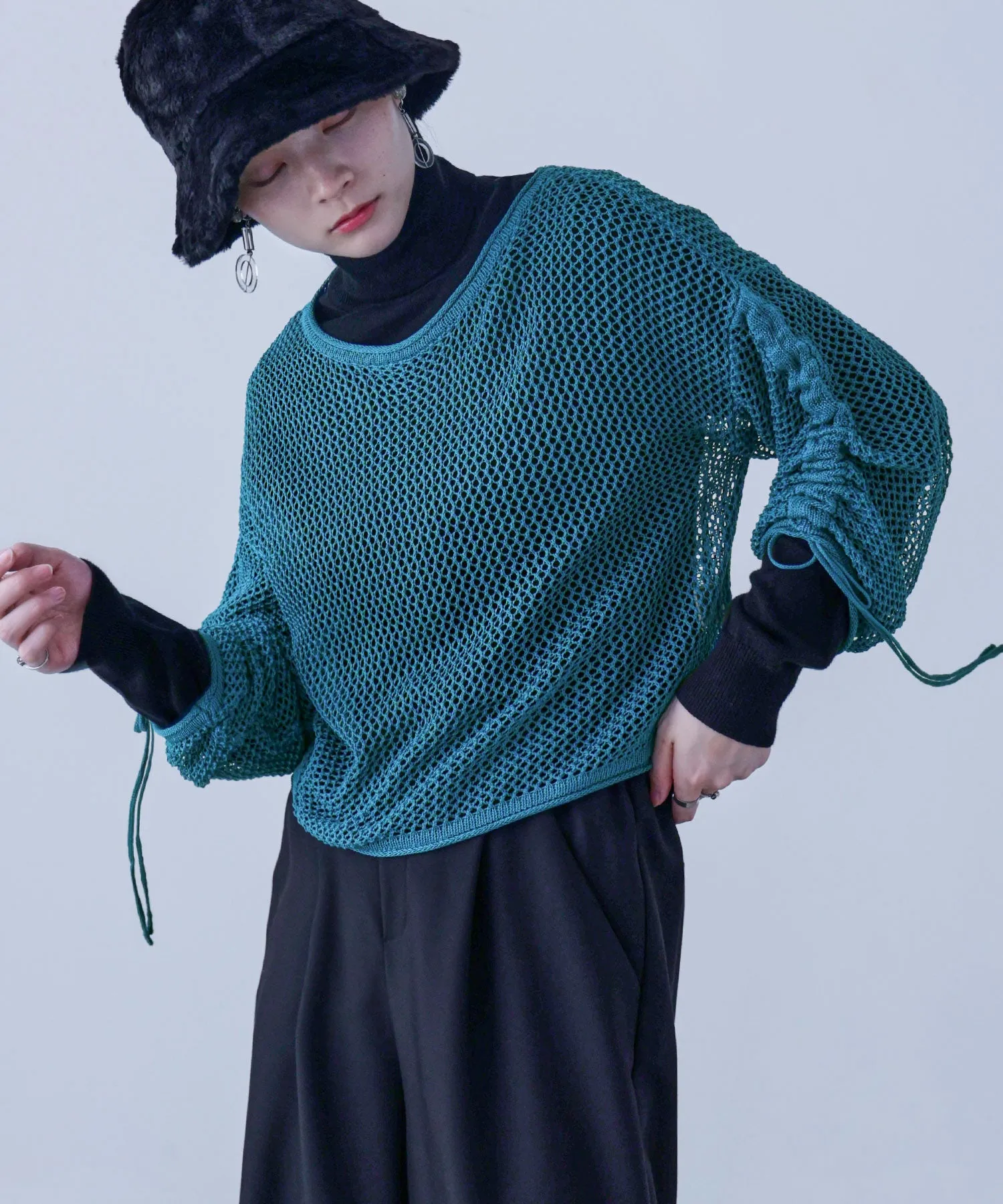 Mesh Shirring Sleeve Tops