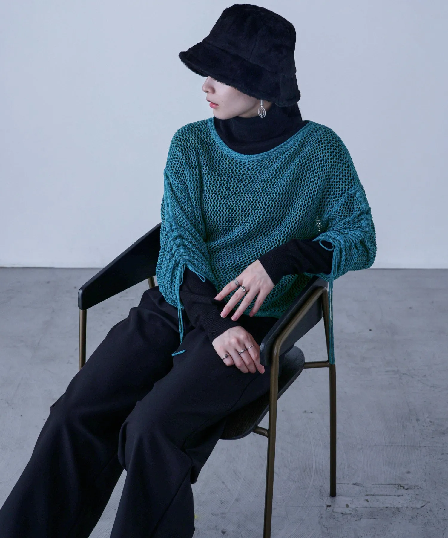 Mesh Shirring Sleeve Tops