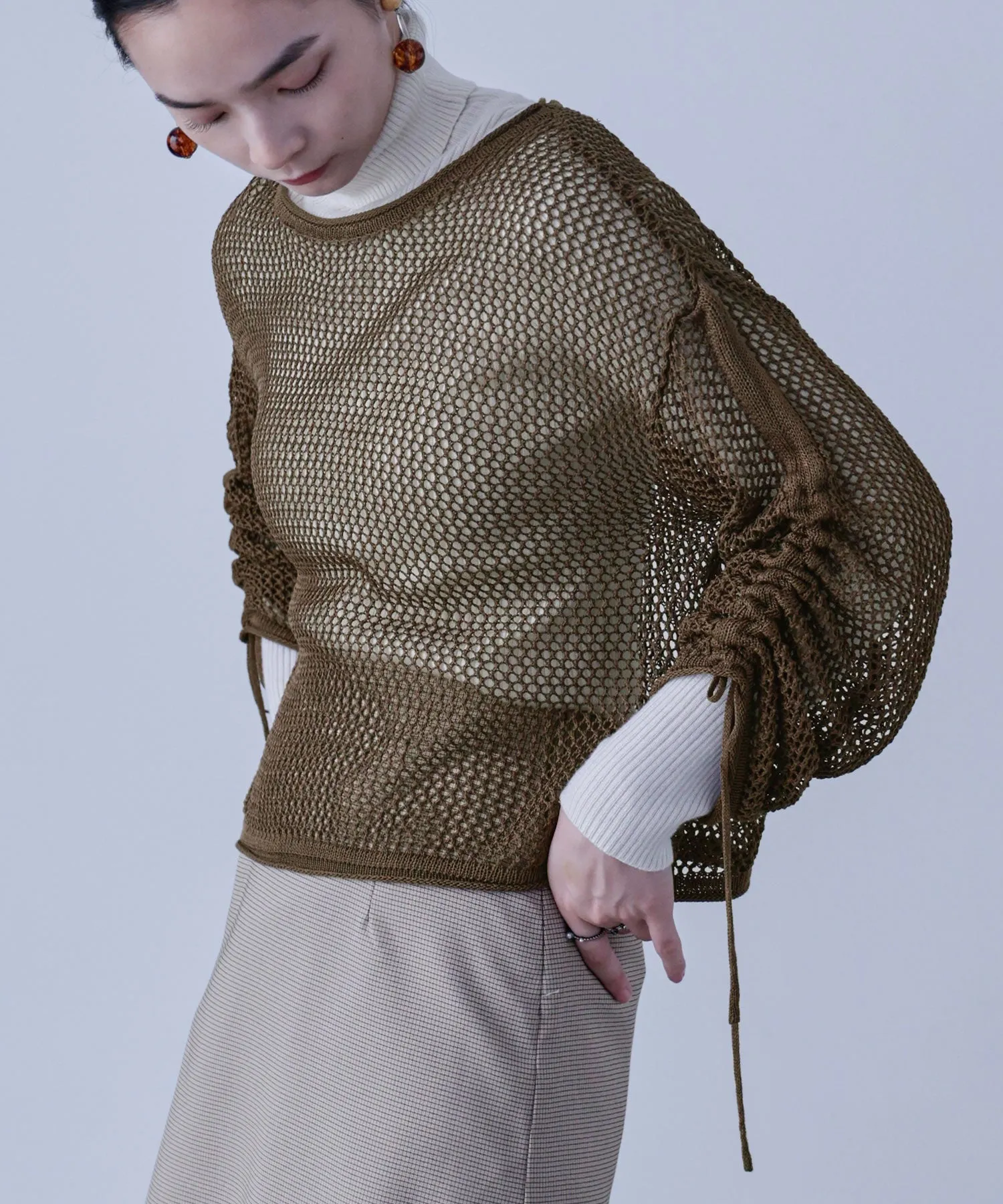 Mesh Shirring Sleeve Tops