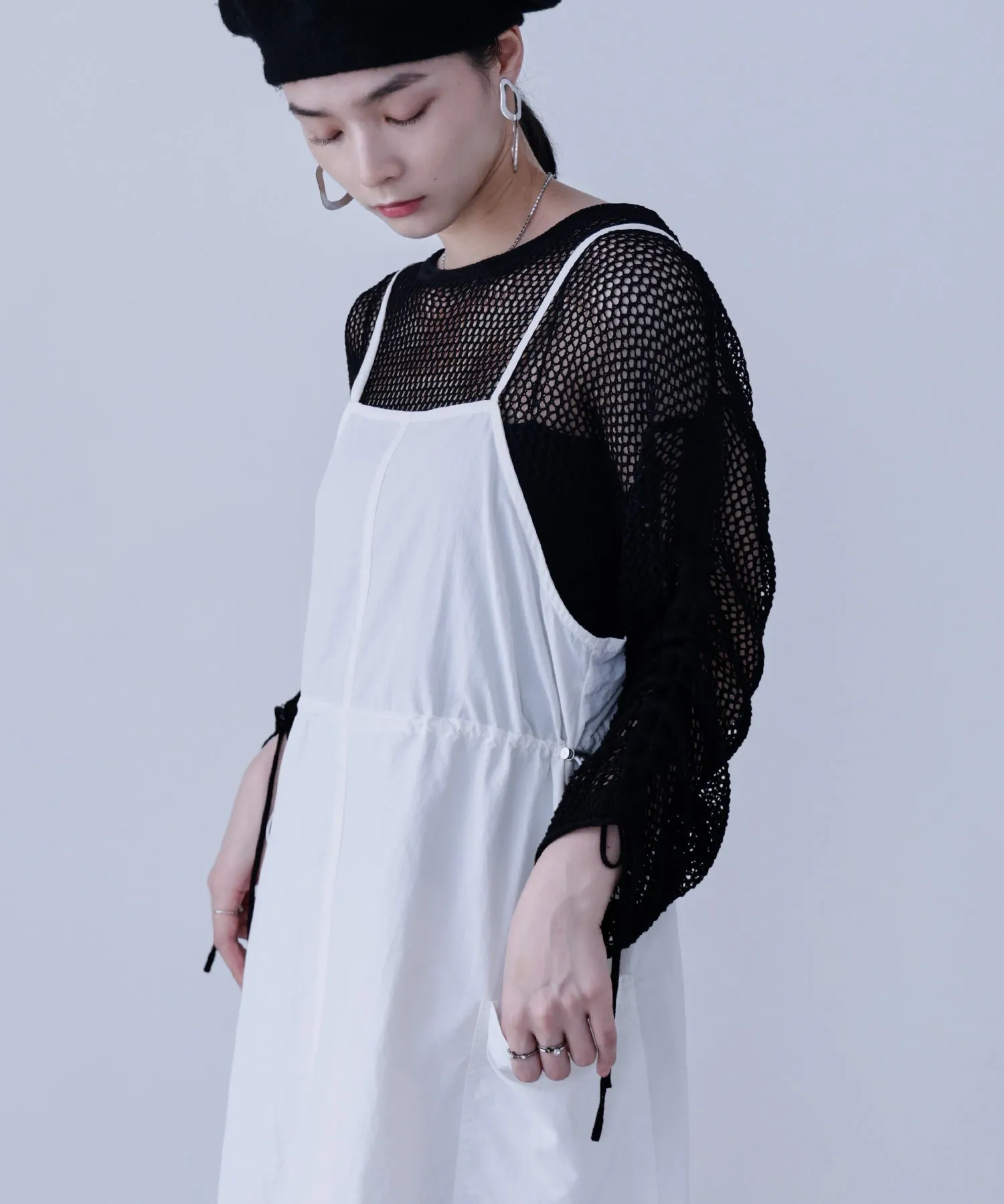 Mesh Shirring Sleeve Tops
