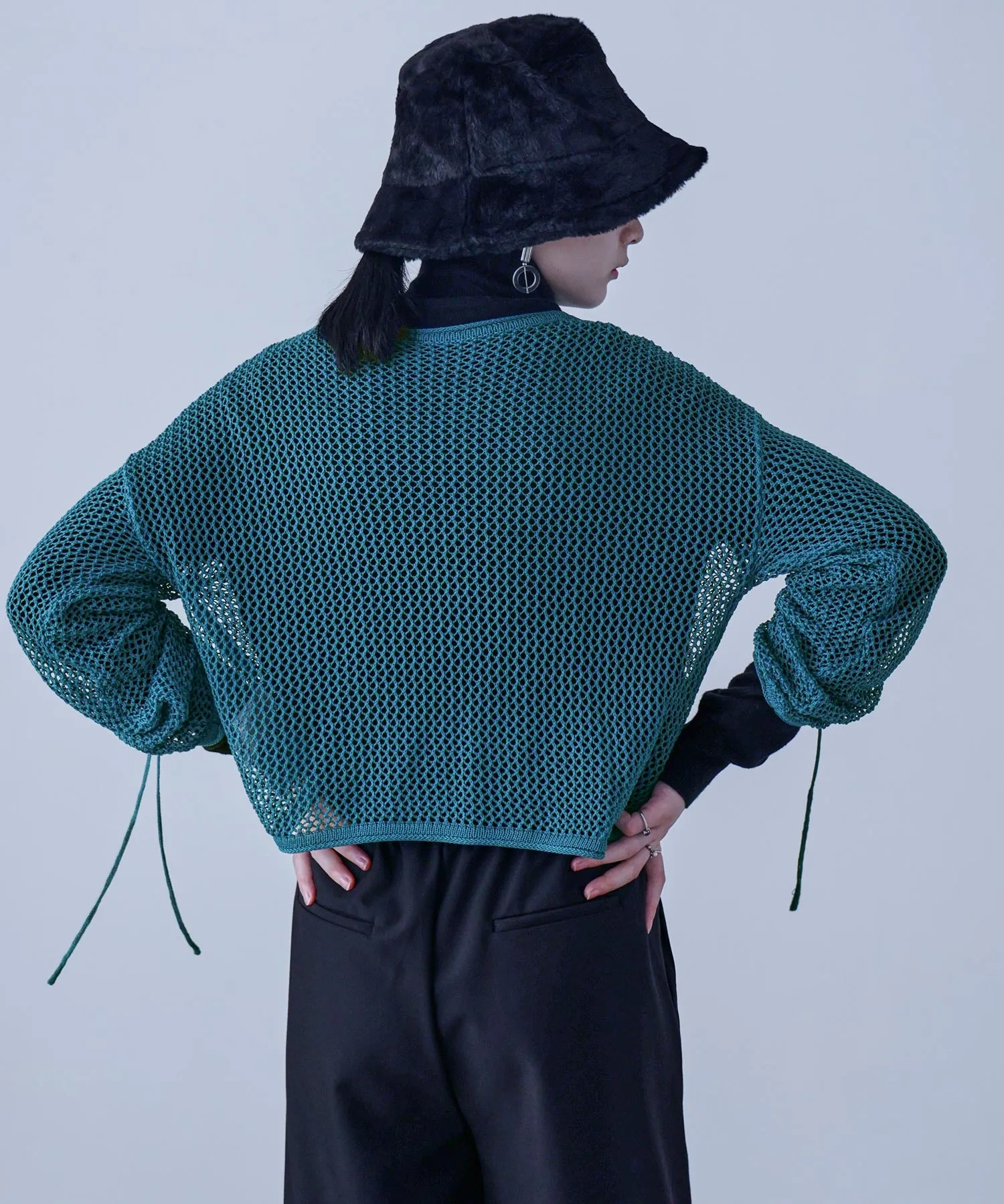 Mesh Shirring Sleeve Tops