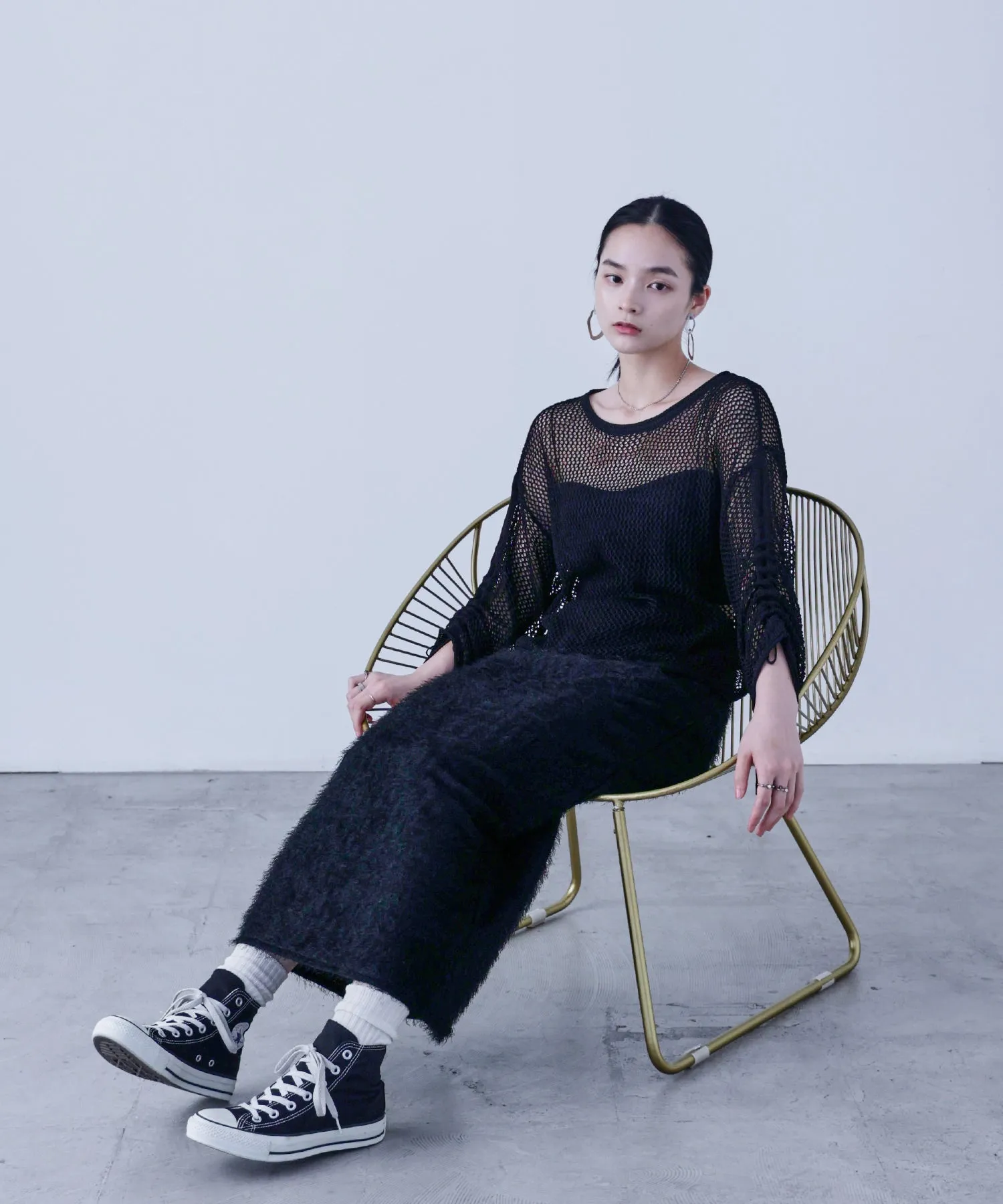 Mesh Shirring Sleeve Tops