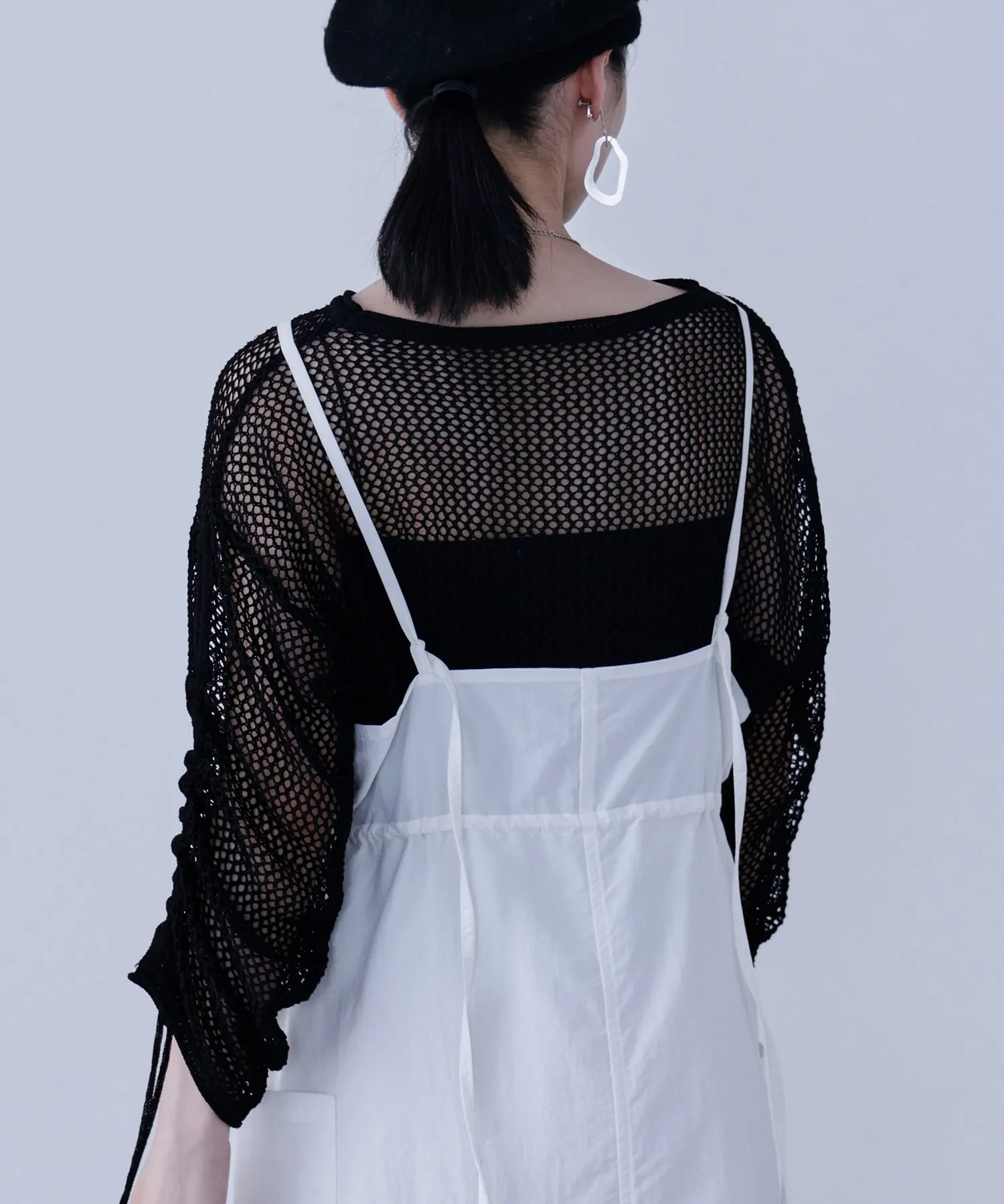 Mesh Shirring Sleeve Tops