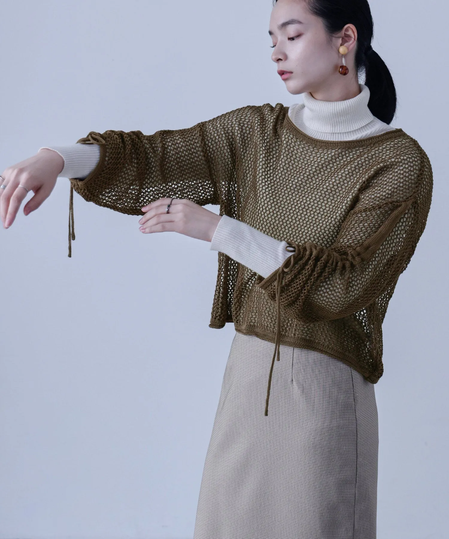 Mesh Shirring Sleeve Tops