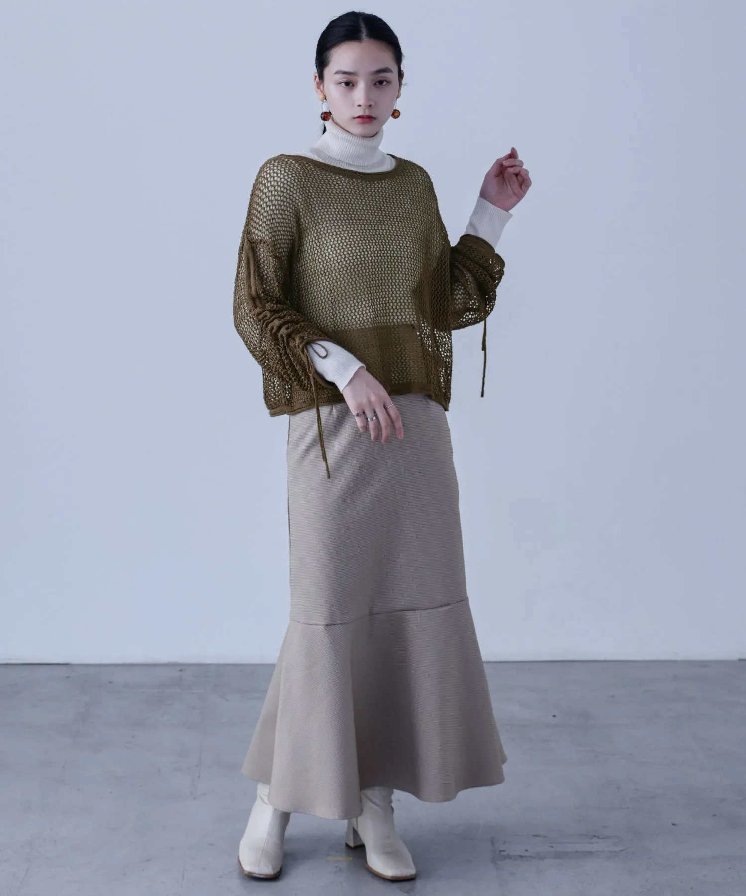 Mesh Shirring Sleeve Tops