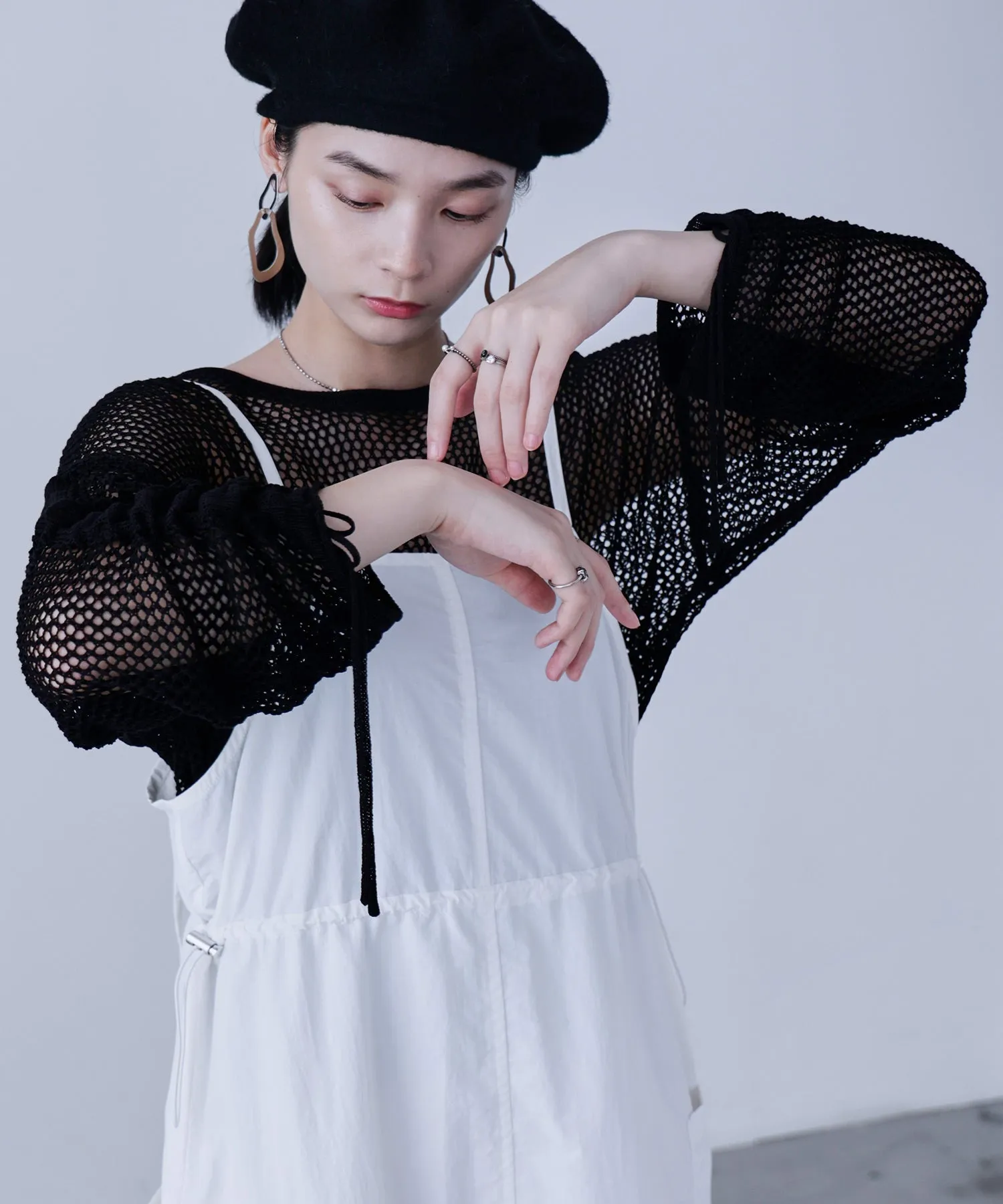 Mesh Shirring Sleeve Tops