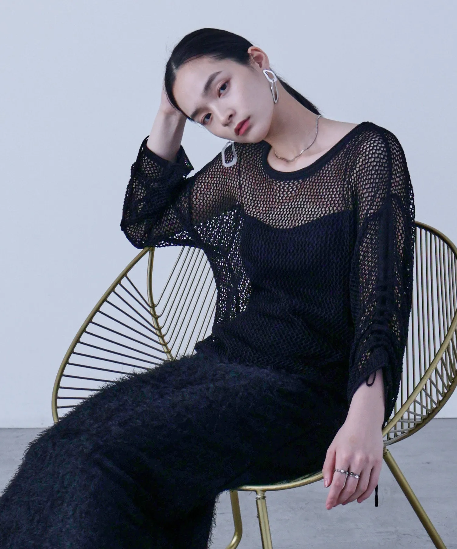 Mesh Shirring Sleeve Tops