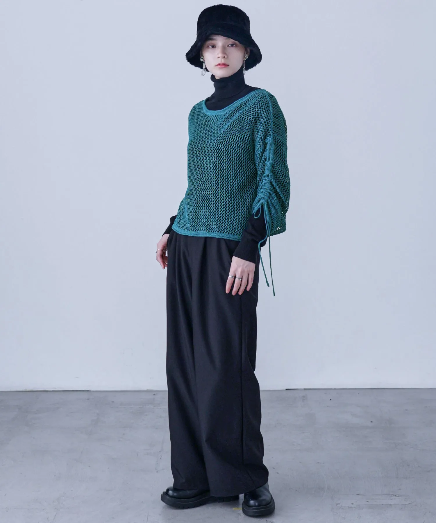 Mesh Shirring Sleeve Tops