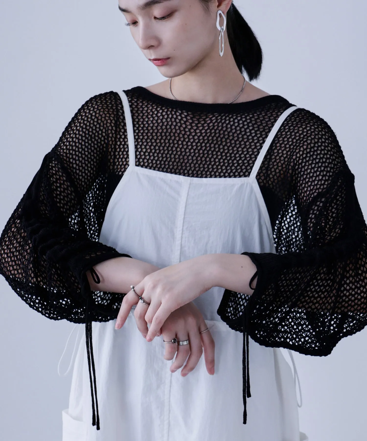 Mesh Shirring Sleeve Tops