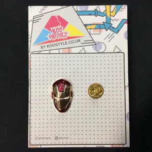 MP0163 - Red Gold Iron Man Mask Super Hero Metal Pin Badge