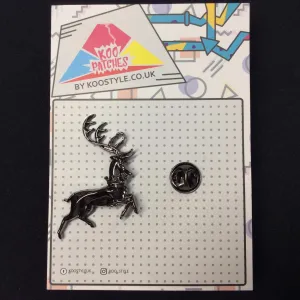 MP0278 - Dark Silver Jumping Reindeer Metal Pin Badge
