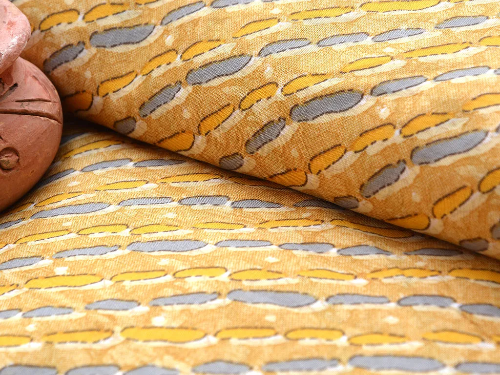 Mustard Yellow & Gray Stripes Soft Cotton Muslin Fabric