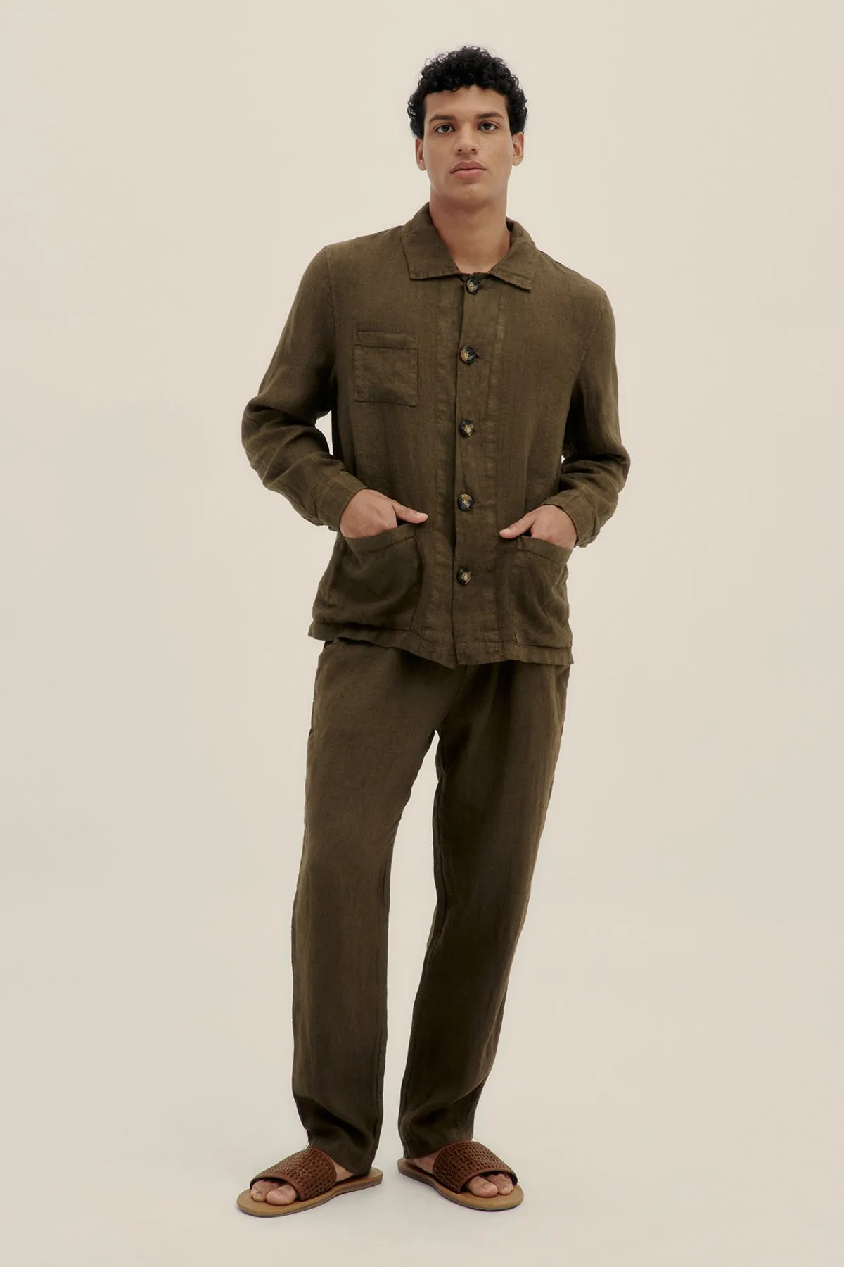 Oil Green Premium Linen Pants