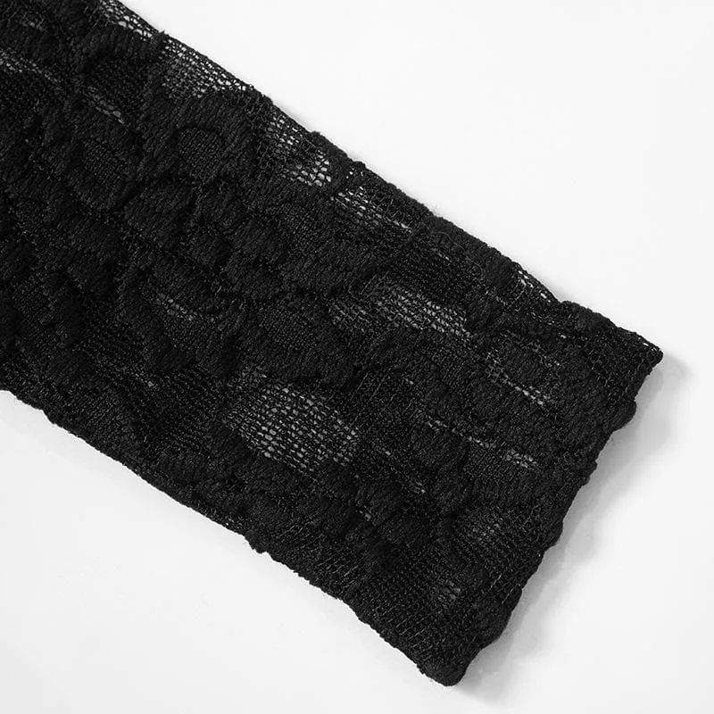 One shoulder backless lace see through self tie top