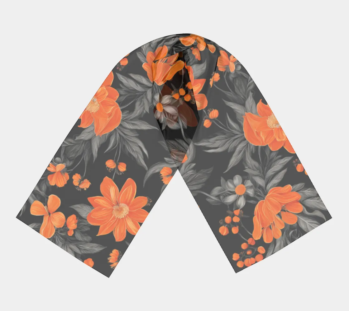 Orange flowers silk scarf