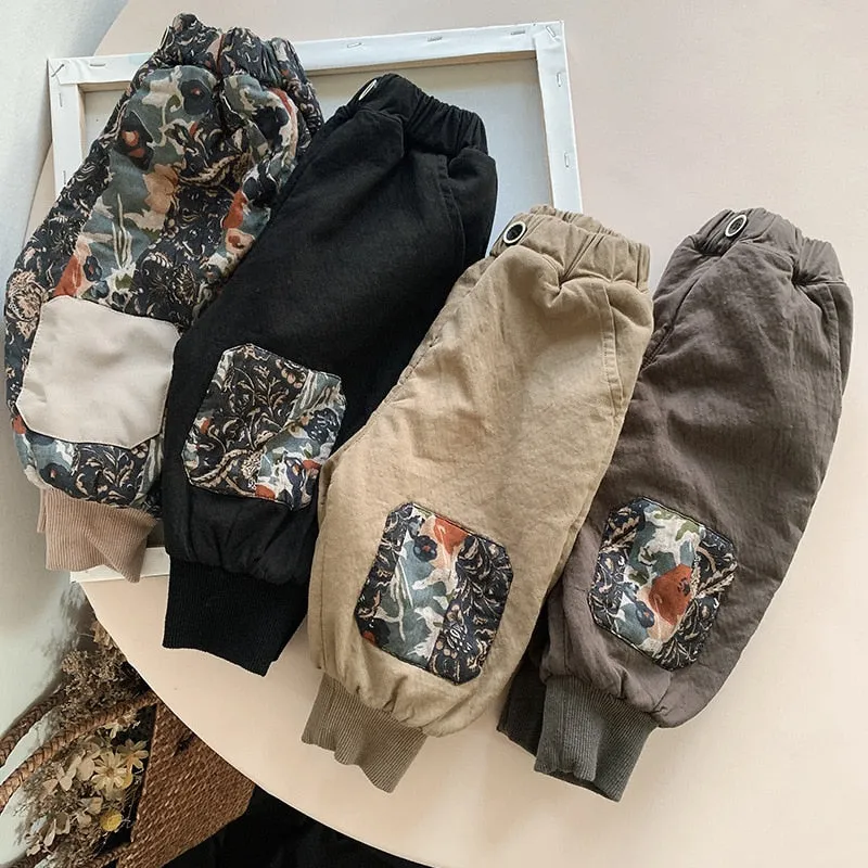 Patched Print Fleece Harem Pants