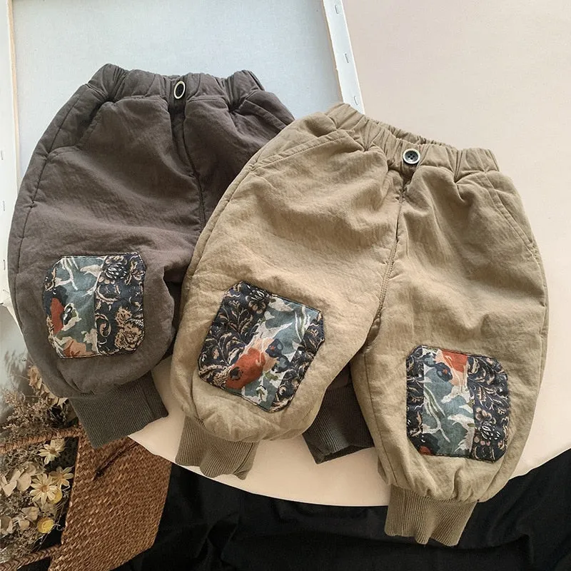 Patched Print Fleece Harem Pants