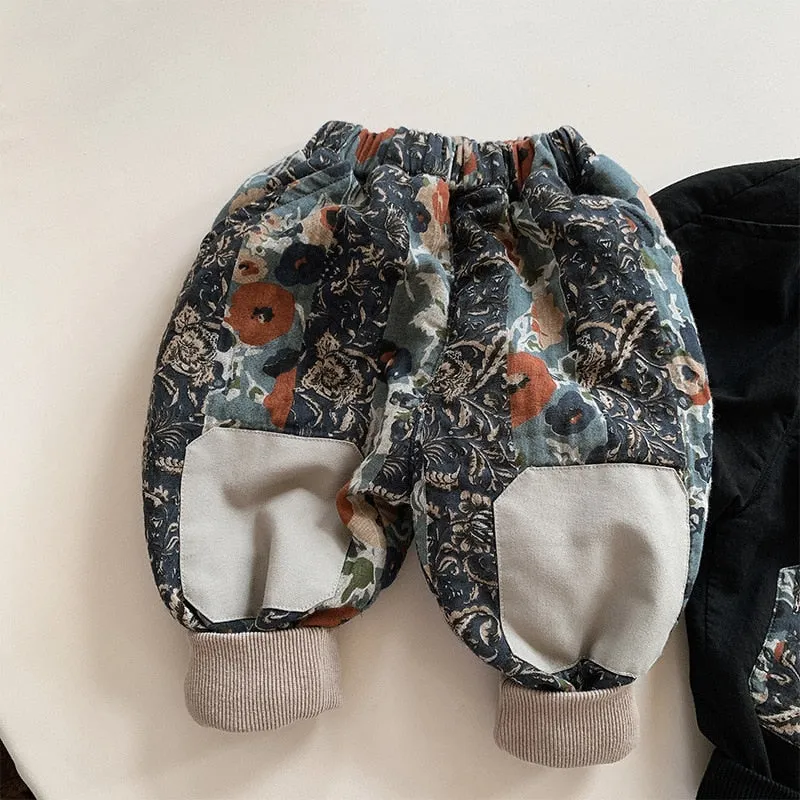 Patched Print Fleece Harem Pants