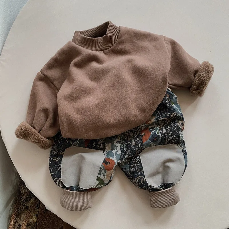 Patched Print Fleece Harem Pants