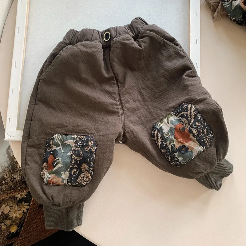 Patched Print Fleece Harem Pants