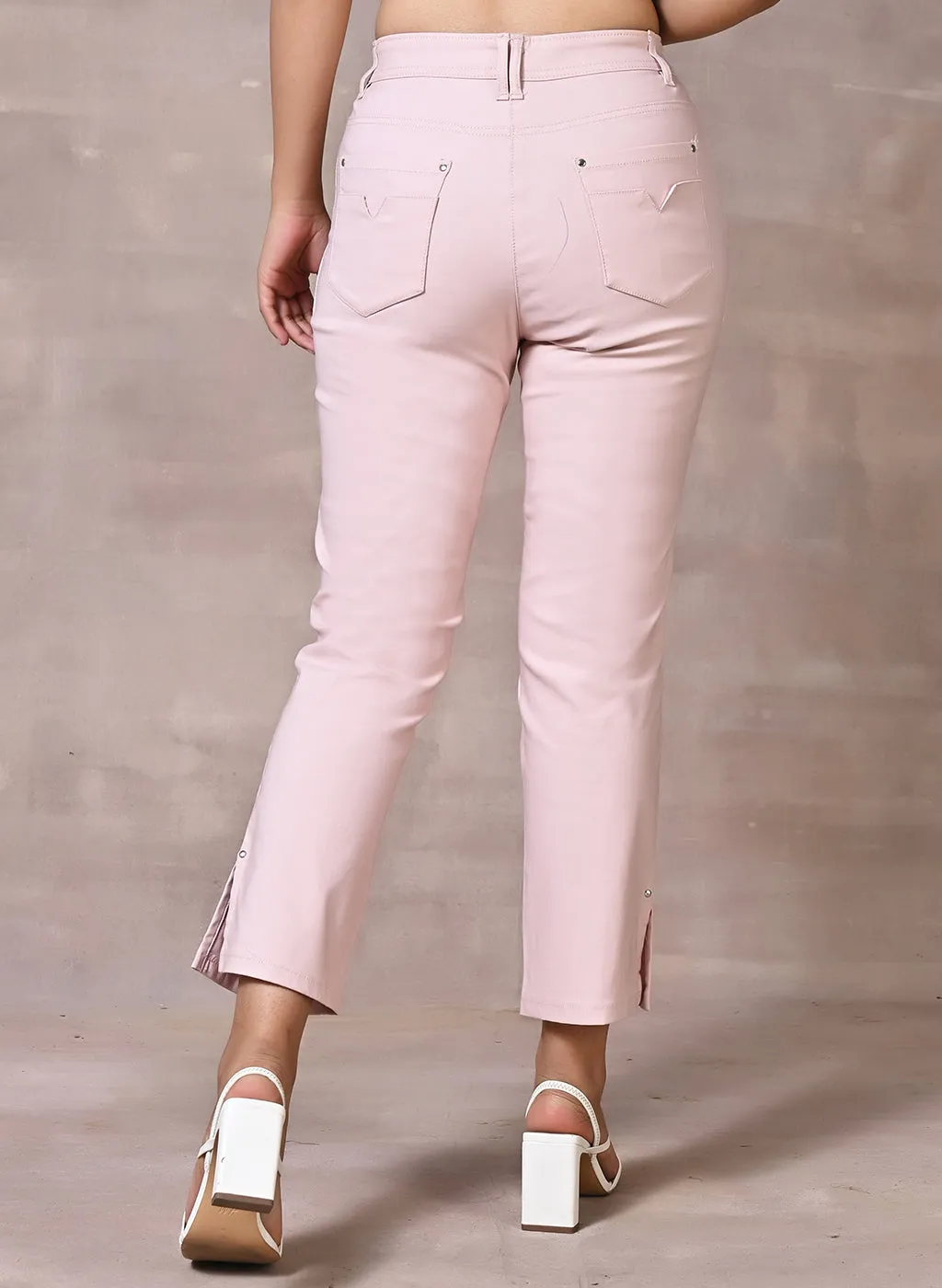 Peach Regular Plain Capri