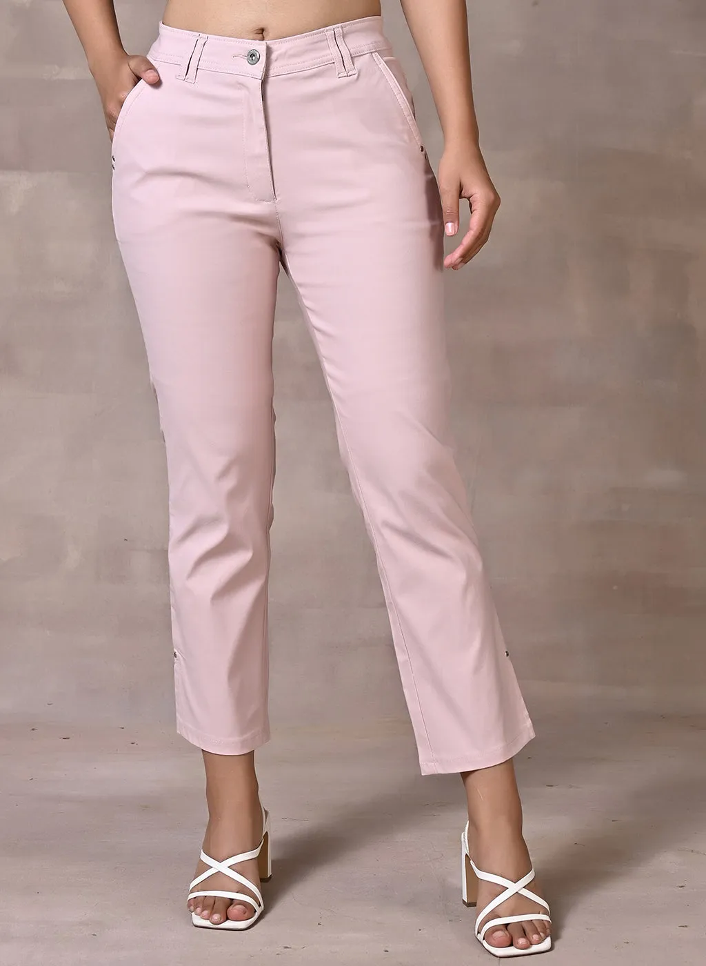 Peach Regular Plain Capri
