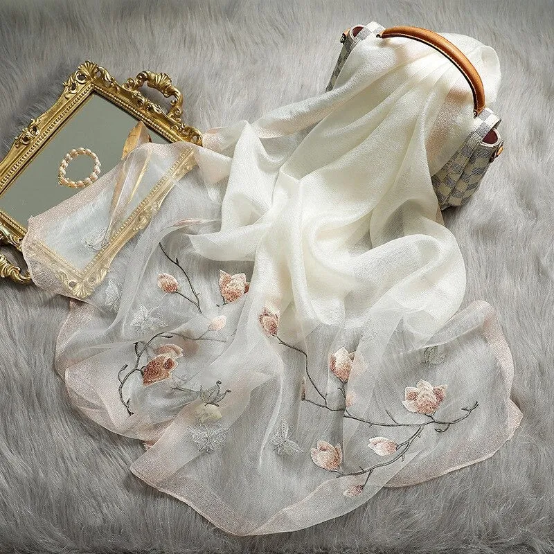 Pretty and Delicate Spring Floral Embroidered Winter Wrap Scarves