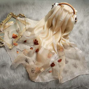 Pretty and Delicate Spring Floral Embroidered Winter Wrap Scarves
